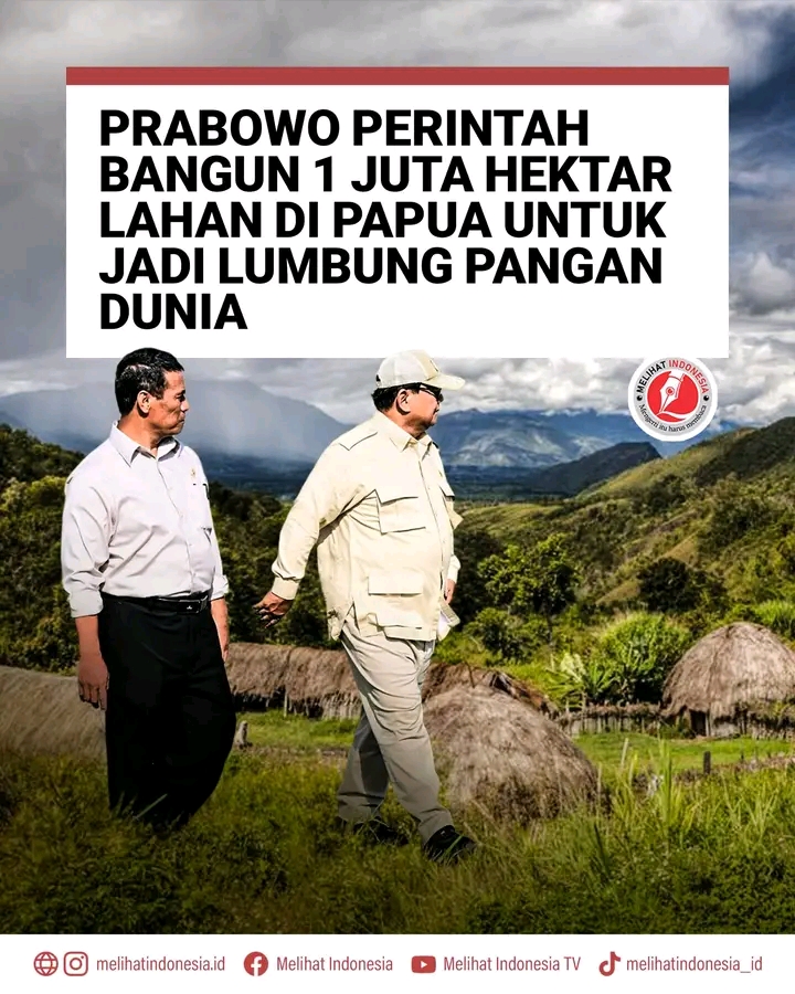Prabowo Perintah Bangun 1 Juta Hektar Lahan di Papua Untuk Jadi Lumbung Pangan Dunia