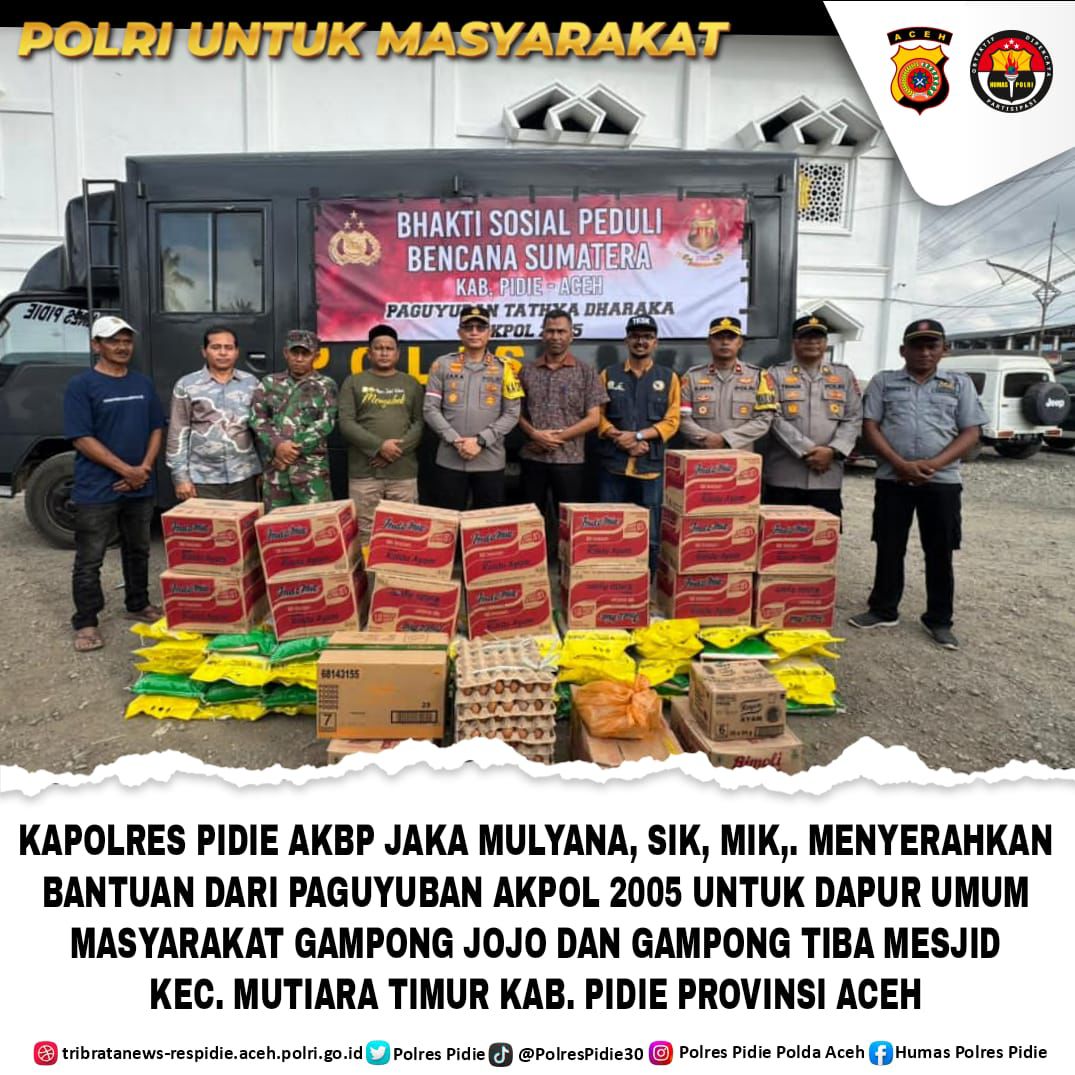 Kapolres Pidie Salurkan Bantuan Akpol 2005 Untuk Warga Terdampak Banjir di Kabupaten Pidie