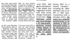 Skema Lahan Tuntas, PT ARA Meningkatkan Dana PPM/ESG dan Perkuat Transparansi