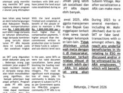Skema Lahan Tuntas, PT ARA Meningkatkan Dana PPM/ESG dan Perkuat Transparansi