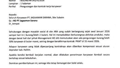 Akibat Pemalangan Jalan Hauling Ilegal Milik PT ARA, PT. JAS Melalukan Pengurangan Karyawan Sebanyak 50%