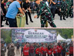 Prajurit Korem 043/Gatam Dukung Penuh Gerakan Raden Inten ASRI, Bersihkan Pantai Pasir Putih