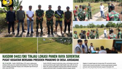 Kasdim 0402/OKI Tinjau Lokasi Panen Raya Serentak Presiden Prabowo di Desa Jukdadak